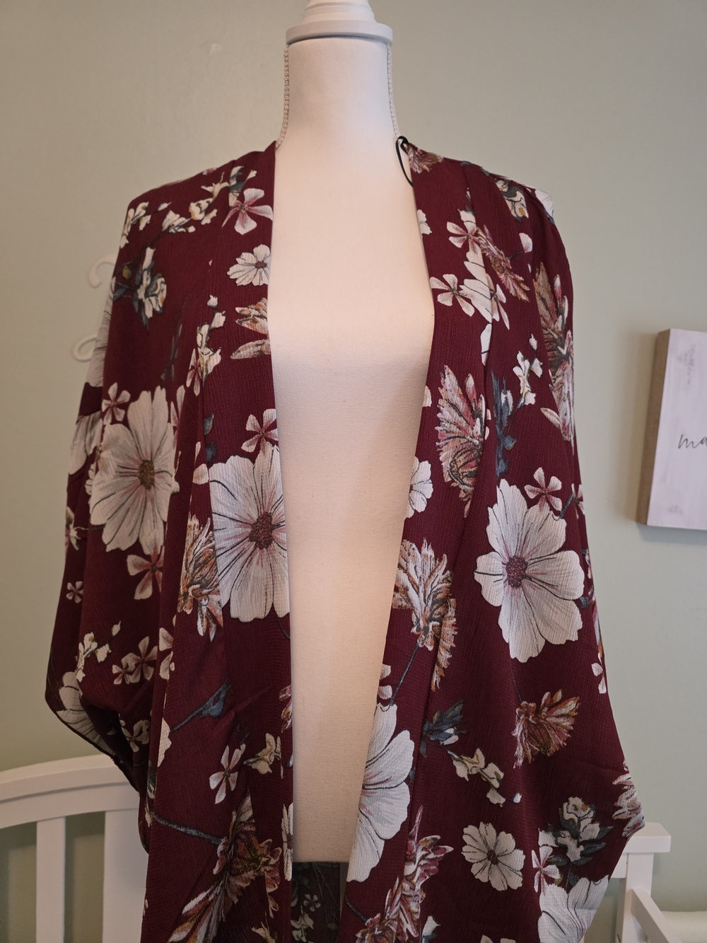 Renee C. Burgundy Floral Kimono